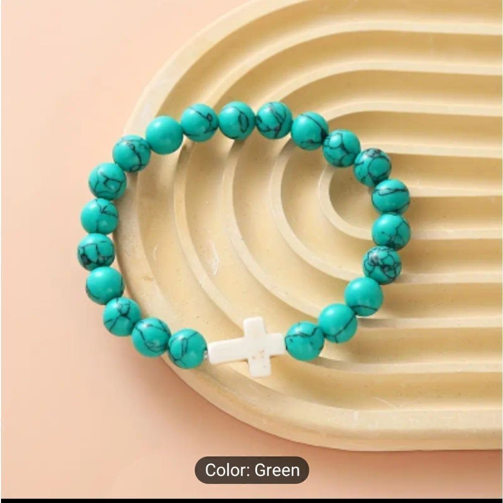 Cross green stone bracelet